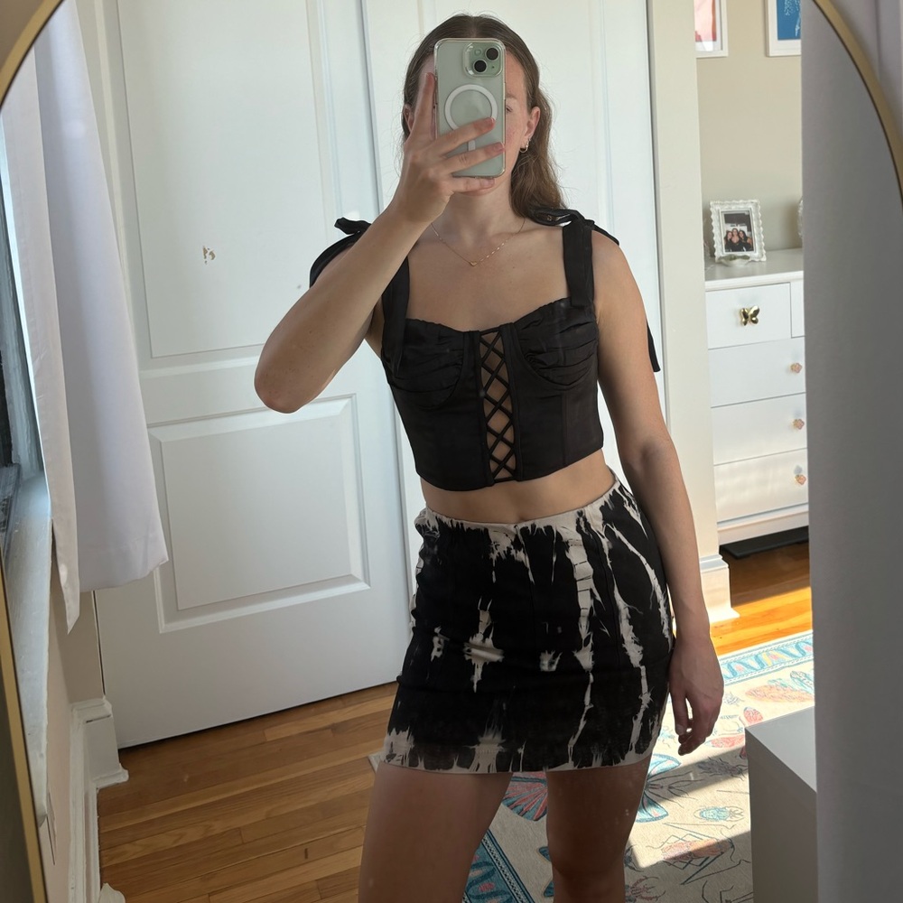 Black satin crop top